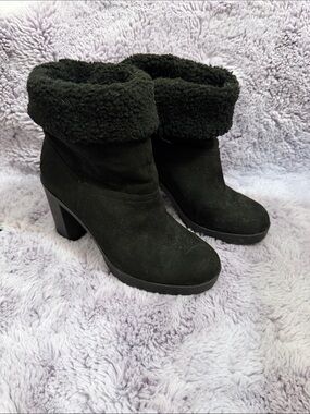 Primark Black Faux-Shearling Block Heel Ankle Boots